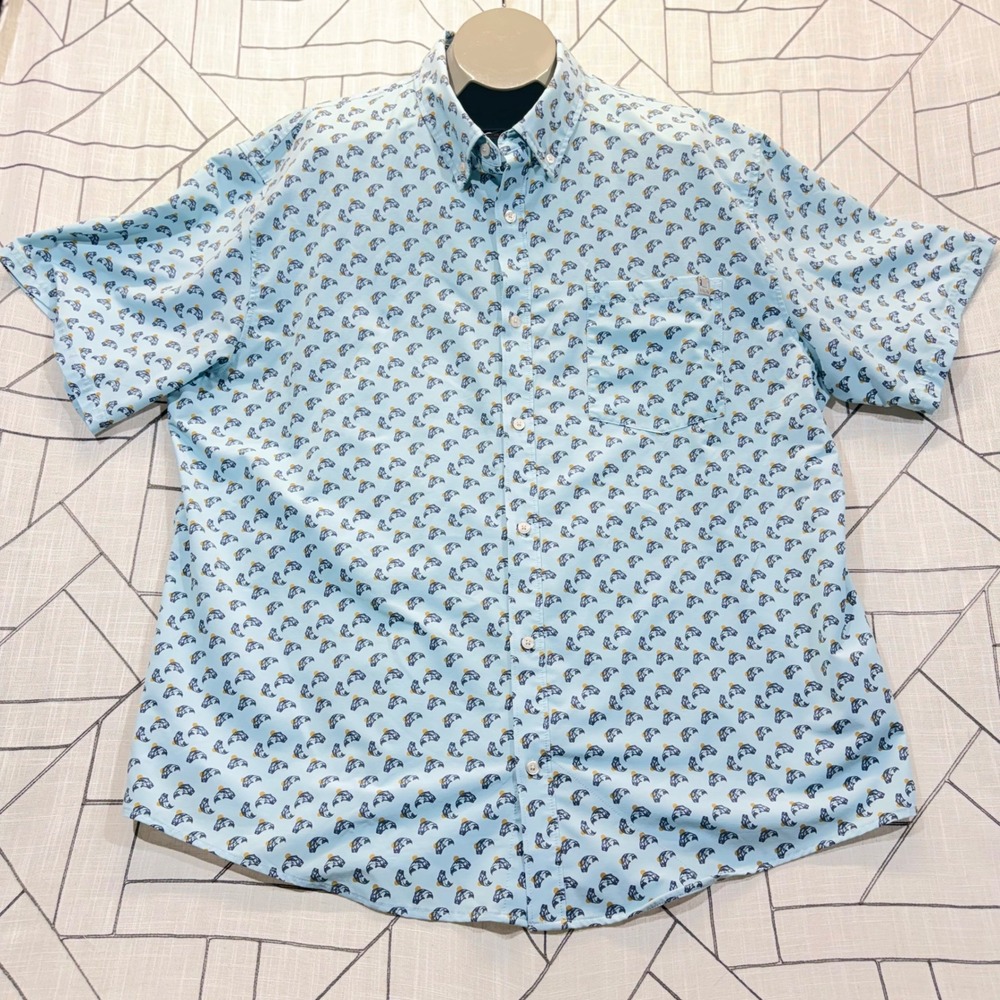 Huk Fishing Button Down Shirt 3XL Blue Bass Graphic Print Short Sleeve
